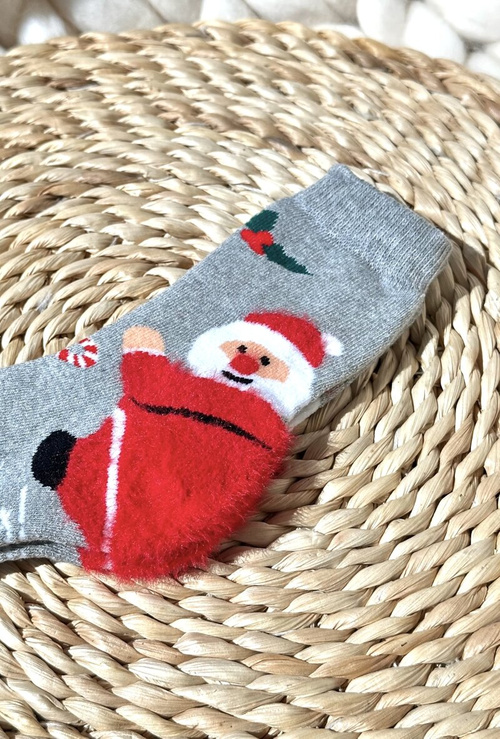Children's Christmas Cotton Socks With Santa Gray
