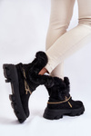 Suede Women's Boots With Decorative Chain Black Respecto