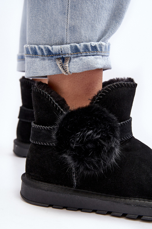 Śniegowce Zamszowe Damskie Wycięcia Czarne Eraclio W8006