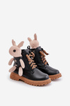 Leather Insulated Children's Boots With Zipper And Bear Black Vinceza 36261