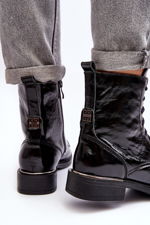 Comfortable Lacquered Insulated Boots Black Lemar Revin