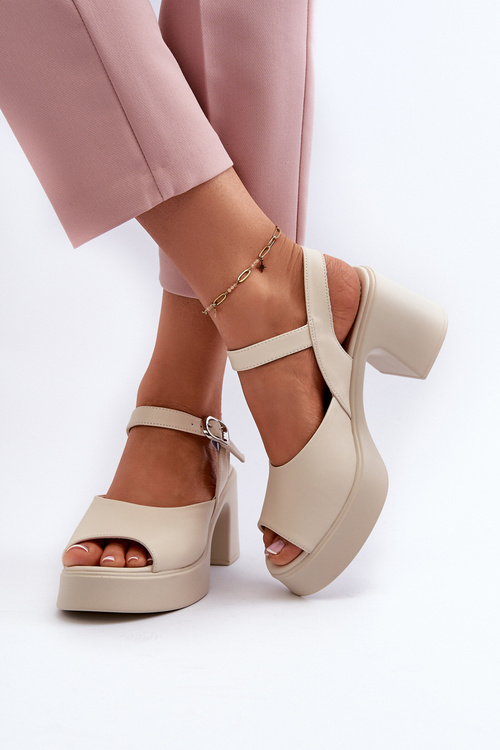 Women's Leather High Heel Sandals by Vinceza 66627 Beige