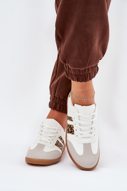 Sneakersy Damskie Niskie Eko Skóra Panterka Białe Nonalorin 