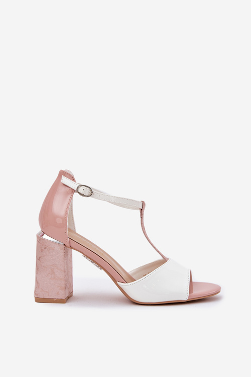 Lacquered Women's Sandals On Heel Pink-White Vinceza 20276