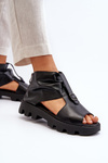 Zazoo 999 Leather Women's Sandals with Golden Zip