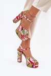 Patterned Heeled Sandals And Platform Pink-Green Slaria
