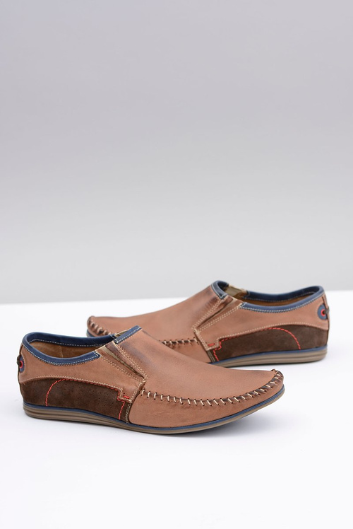 Wsuwane Polskie Męskie Mokasyny Skóra Brąz Teodoro