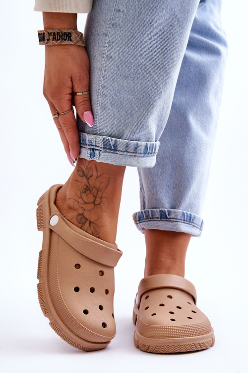 Kroksy Damskie Gumowe Brązowe Rabios