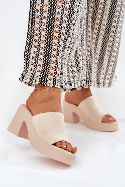 Women Sandals On Heel And Platform Beige Omeisa