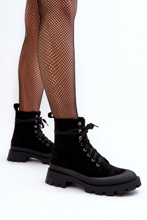 Women's Lace-up Trapery Boots Black Gordts
