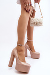 Beige Ninames Patent Leather Pumps on Chunky Platform and Heel