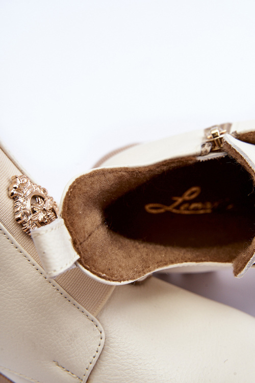 Women's Leather Boots with Decoration Light Beige Lusanna