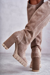 Women's Suede Thigh High Boots Beige Georgette