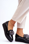 Lacquered Wedge Loafers With Crystals Black Loresa