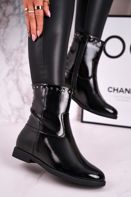 Women's Insulated Boots On A Wedge Patent Black Performance