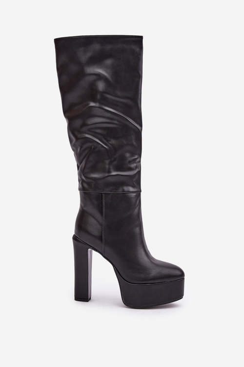 Knee High Heels And Platform Made Of Eco Leather Black Felilorn