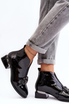 Women's Low Heel Lace-Up Glossy Boots with Faux Fur Lining Black Loos