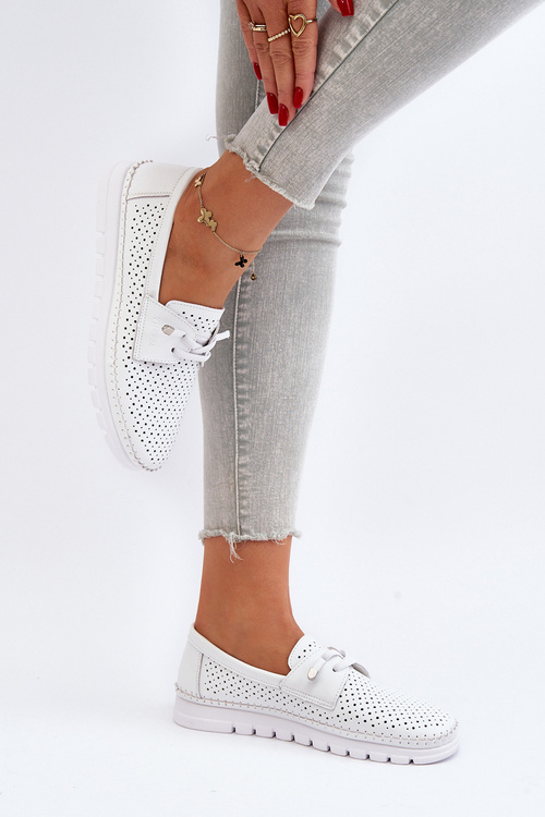 White Women's Leather Cut-out Shoes Darnissa