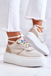 Women's Tied Sports Shoes Sneakers Beige Manila