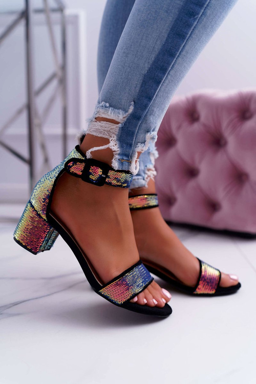 Lu Boo Iridescent Sequins Black Tindal Women's Stiletto Sandals