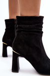Women's ankle boots with block heel and ruched upper black Phaga