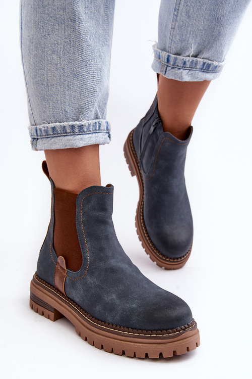 Women's Padded Ankle Boots on a Flat Heel Blue Myrine