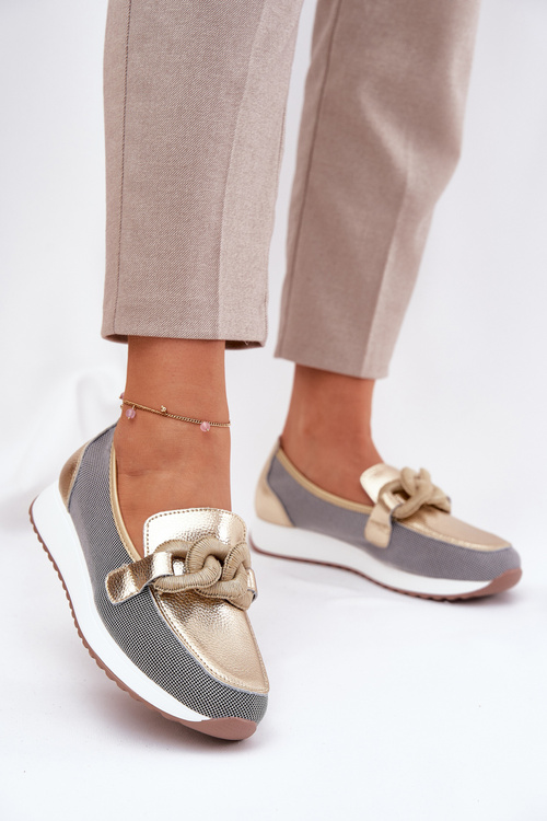 Leather Women Moccasins With Decoration D&A LR51-966 Gold