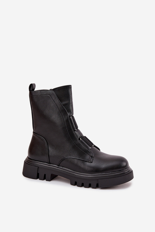 Botki Workery Damskie Ocieplane Eko Skórzane Na Zamek Czarne Mailyra