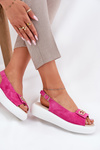 Women's Suede Sandals With Gold Detail S.Barski GR51-604 Fuchsia