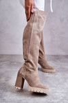 Women's Suede Thigh High Boots Beige Georgette