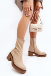 Women's ankle boots with chunky heel in beige Tozanna