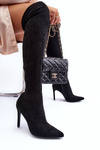 Over-the-Knee Suede Boots on Heel  Black Calfi