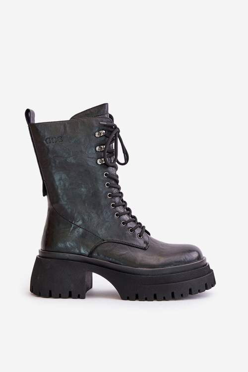 Leather Women's Warm Lined Work Boots GOE OO2N4121 Black