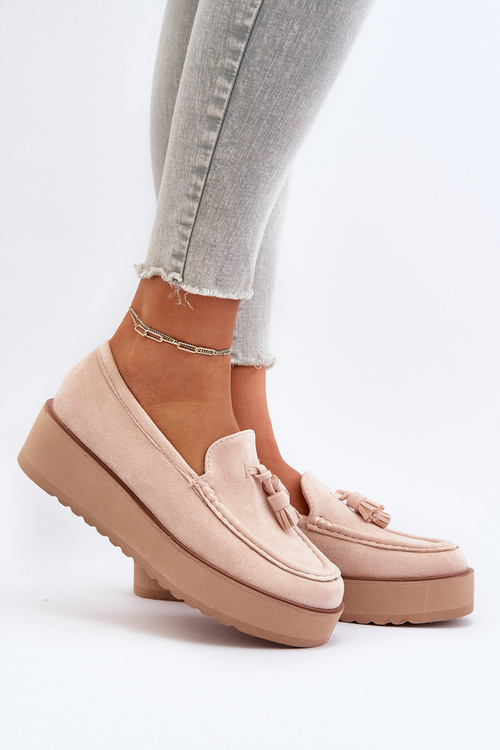 Women's Platform Loafers with Tassels Light Beige Mialani