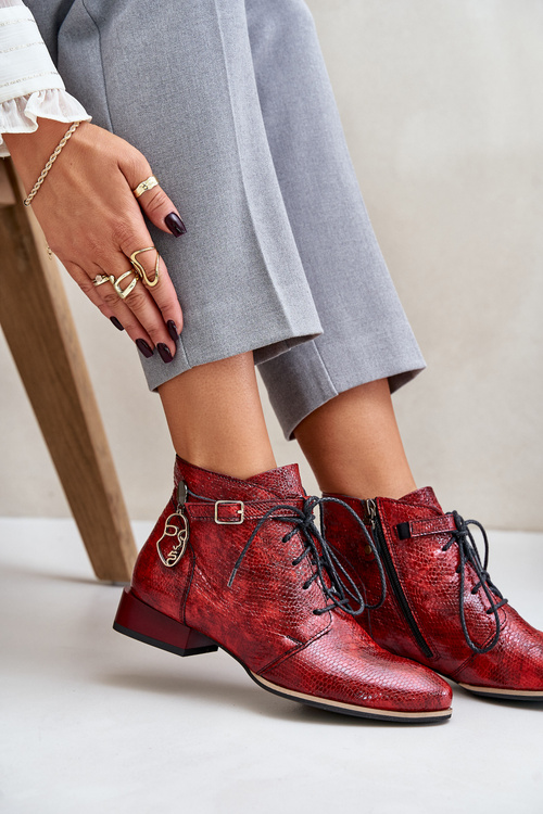 Women's Leather Patent Ankle Boots Maciejka Red 5743A-08