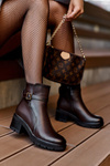 Leather Boots on Low Heel Dark Brown Irinaela