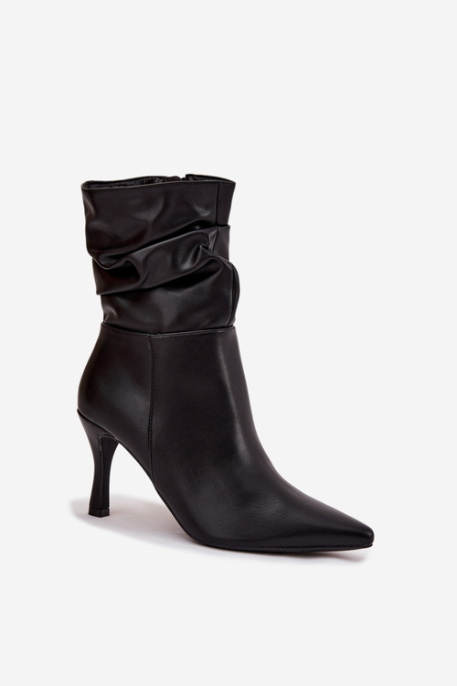 Women's ankle boots with heel with ruched upper zipper black Ulisse