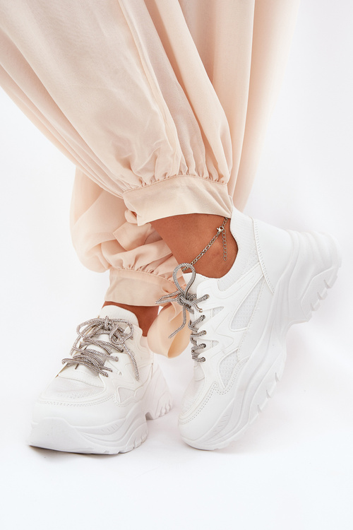 Sneakersy Z Ozdobnym Sznurowaniem Na Platformie Białe Evalianne