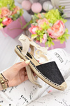 Women's Linen Ballerinas Tiered Black Espadrilles Sea