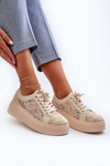 Lace Women's Sneakers On Platform S.Barski HY51-059 Beige