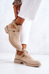 Botki Damskie Skórzane Wycięcie Z Boku Jasnobeżowe Ramos