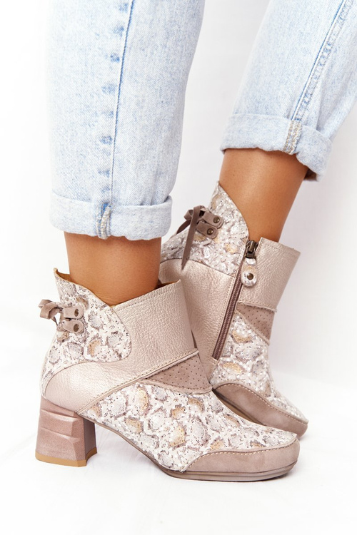 Women's Leather Boots On A Block Heel Maciejka Golden Beige 03963-20