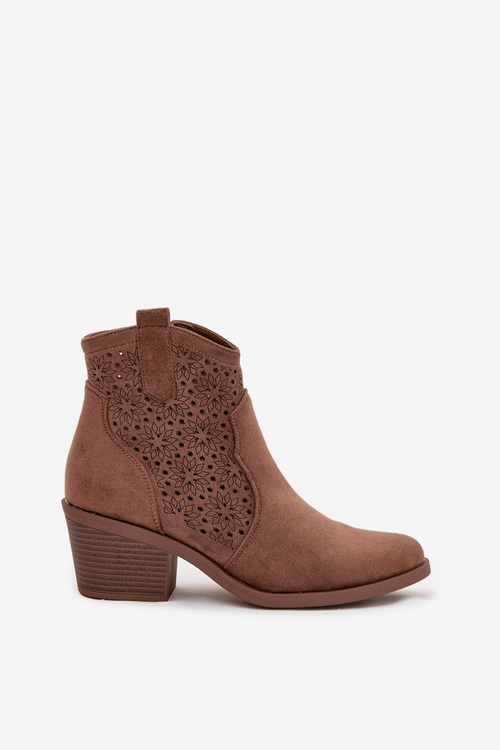 Women's Openwork Heeled Ankle Boots S.Barski HY52-529 Brown