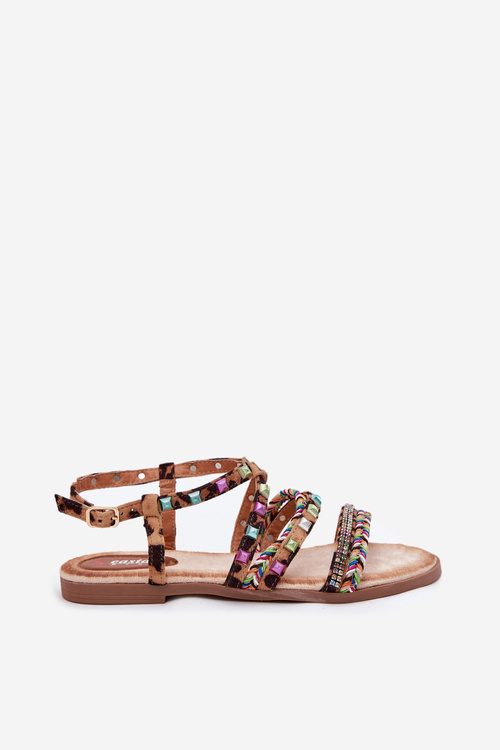 Ladies sandals with decoration and woven straps leopard Delyra