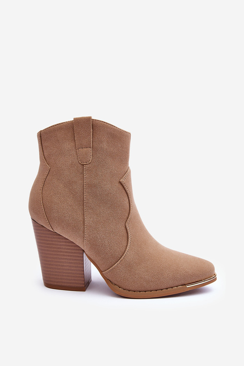 Leather Cowboy Boots on Heel Beige Lotoune