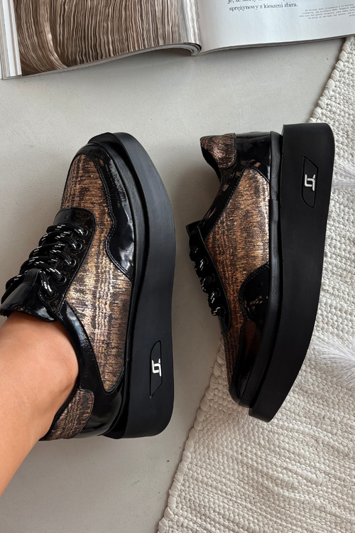 Półbuty Damskie Skóra Naturalna Sznurowanie Platforma Czarne Artiker 57C2044