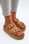 Women's Platform Sandals with Buckles Camel Lolpey