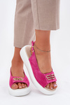 Women's Suede Sandals With Gold Detail S.Barski GR51-604 Fuchsia