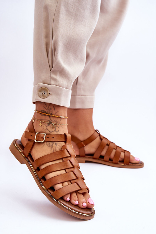 Leather Sandals With Straps Brown Lawren