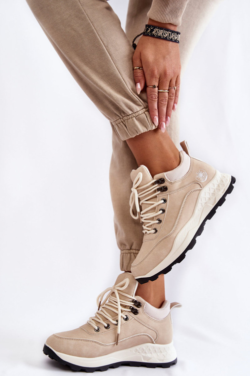 Buty Trekkingowe Trapery Damskie Ocieplane Jasnobeżowe Otto